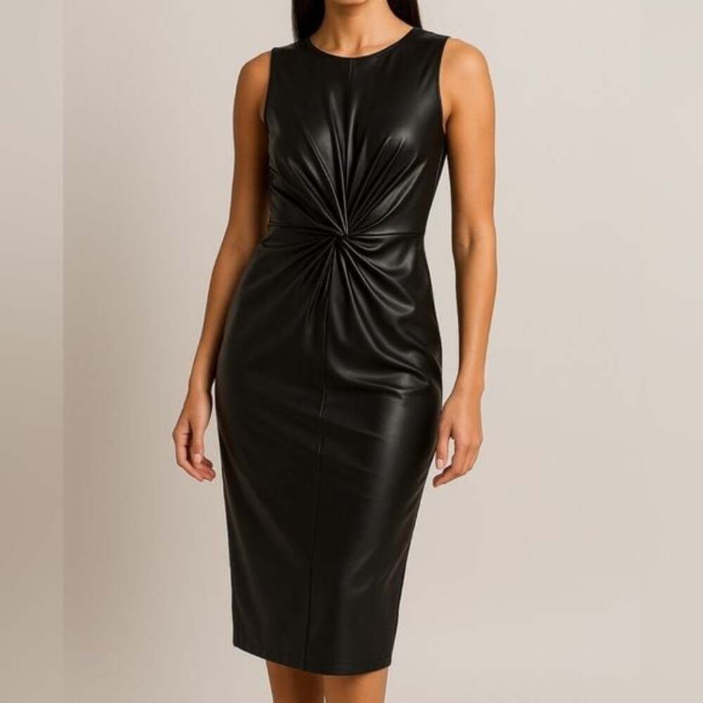 Express Chic Black Gathered Midi Dress